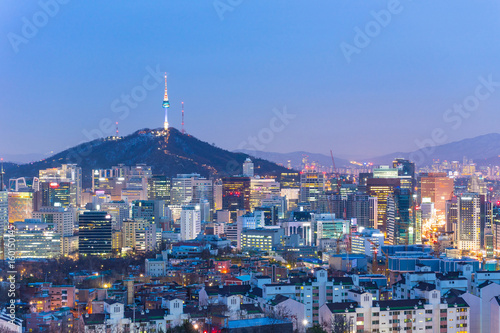 Plakat Seul gród w nocy w Korei Południowej