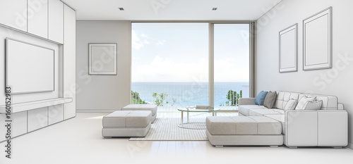 Sea View Living Room With Terrace In Luxury Beach House
