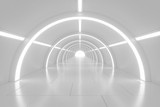 Fototapeta Dziecięca - Abstract empty shining tunnel with light in the end. Wide tunnel with light at the end. Shiny glossy surface. Abstract background. Landscape aspect ratio. 3D illustration.