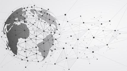 Fototapete - Global network connections with points and lines. Wireframe of n