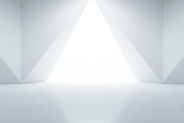 Abstract interior design of modern showroom with empty floor and white wall background - 3d rendering