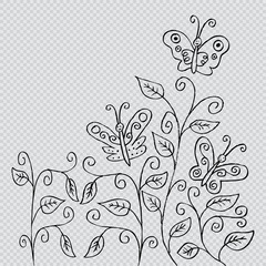 Naklejka na meble Floral greeting card. Doodle flower and butterfly e