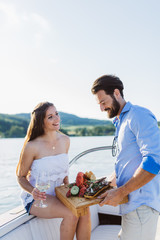 Lobster dinner on boat at lake