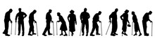 Vector Silhouette Of Old People On White Background.