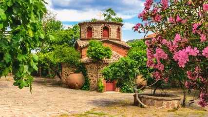 A chapel in the ancient famous monastery Moni Limonos Monastery on the island of Lesbos in Greece.