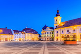 Fototapeta Miasto - Sibiu, Romania. City Hall and Brukenthal palace in Transylvania.