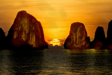 Halong Bay With Sunrise , Vietnam.