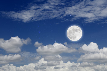 Wall Mural - Full Moon With Cloud In Starry Night. Romantic concept.