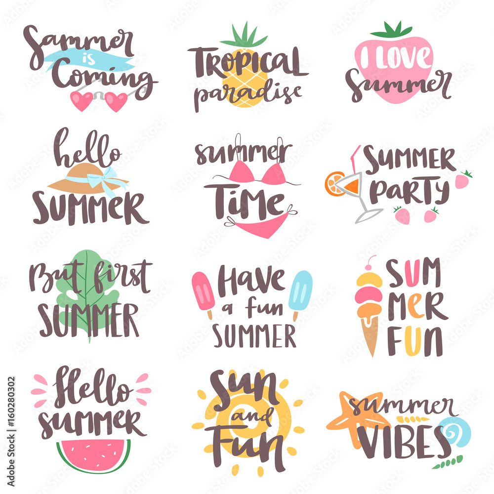 Summer coming time lettering text typography art hand drawn nature vacation  travel quote phrases vector illustration Stock Vector | Adobe Stock, image size:1000x1000