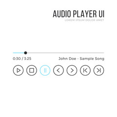Poster - Audio player UI. Media player interface, black and blue gui elements. Thin line design. Minimalistic clean theme. Vector illustration