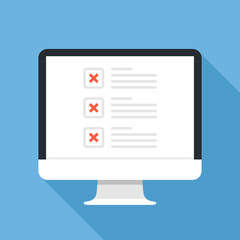 Poster - Checkboxes on computer screen. Checkboxes and red x marks. Modern concept for web banners, web sites, infographics. Creative flat design vector illustration