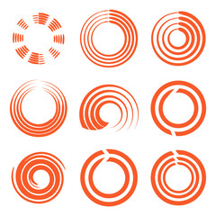 Poster - Isolated abstract round shape orange color logo collection, sun logotype set, geometric circles vector illustration.