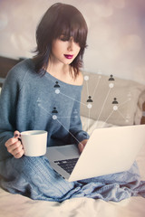 Wall Mural - woman with of coffee or tea and notebook