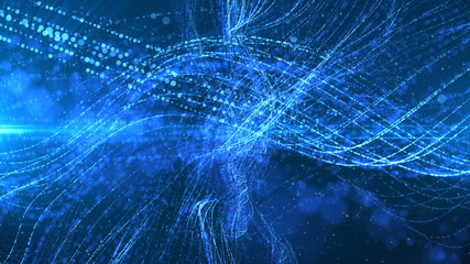 Aufkleber - Digital abstract wave particles form abstract cyber technology de-focus background