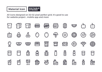 Food and Drink Icon.Material Outline Icons set for website and mobile app ,Pixel perfect icon, Editable Stroke.