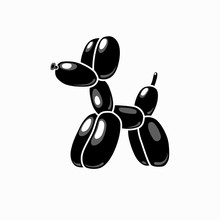 Classic Balloon Dog. Vector Illustration Of Cute Cartoon Bubble Animal In Black Color Isolated On White Background. Design Element For Logo, Card, T-shirt Print, Invitation, Accessories
