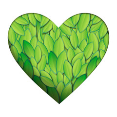 Wall Mural - vector illustration of heart filled with green leaves. heart shaped frame with lush foliage isolated