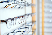 In Optician Shop- Different  Glasses For Sale In Wall Rack