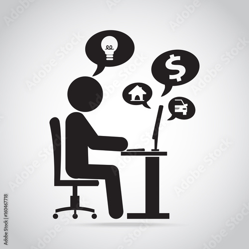 Man Work With Computer Icon Work Make Money Online Concept - 