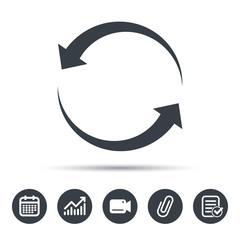 Fototapete - Update icon. Refresh or repeat symbol. Calendar, chart and checklist signs. Video camera and attach clip web icons. Vector