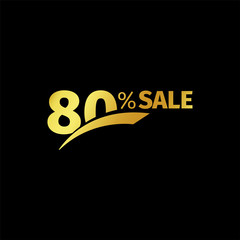 Poster - Black banner discount purchase 80 percent sale vector gold logo on a black background. Promotional business offer for buyers logotype. Eighty percentage off, discounts in the strict style coupon.