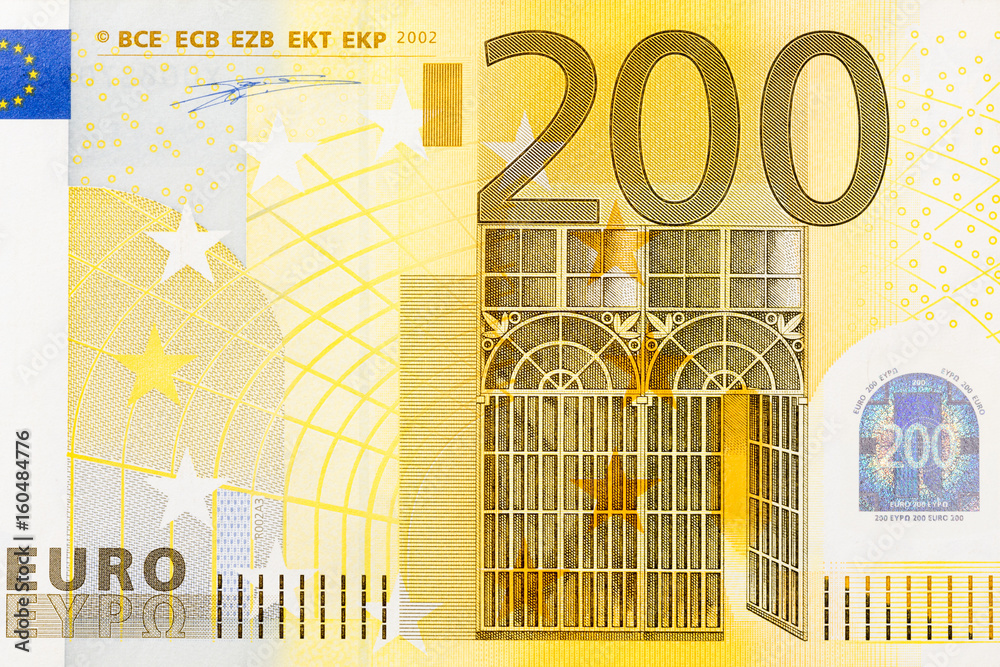 Close-up of part 200 euro banknote. - obrazy, fototapety, plakaty 