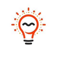 Aufkleber - Vector lightbulbs with line, dots and beam logo. New idea symbol, colorful logotypes. Flat abstract bright cartoon bulb. White, black, orange colors sign. Idea circle icon