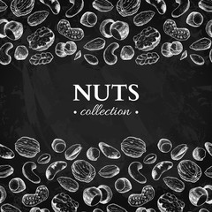 Wall Mural - Nuts vector vintage frame illustration. Hand drawn chalkboard fo