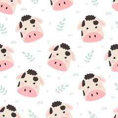 Sticker - Cute cow seamless pattern. Funny background for baby and kids design. Vector illustration