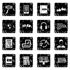 Poster - Learning foreign languages icons set, simple style