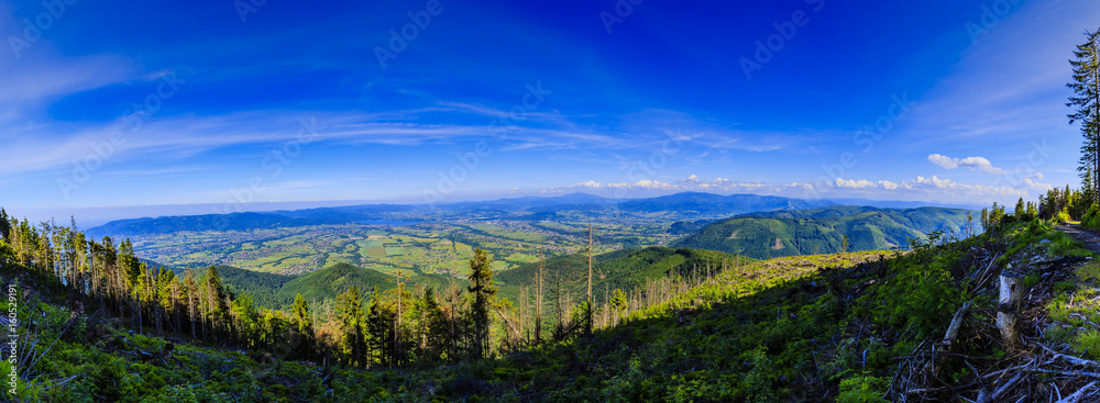 Plakat Mountain Summer Panorama Landscape Beskidy Mountain In Southern Poland View At Zywiec Zywieckie Lake And Babia Gora