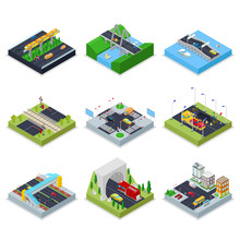 Isometric Urban Infrastructure With Roads, Crossroad, Cars And Bridge. City Traffic. Vector Flat 3d Illustration