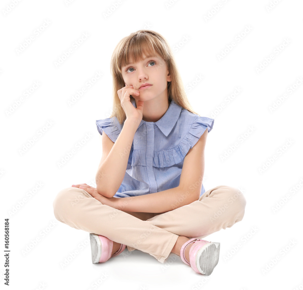 Pretty little girl on white background