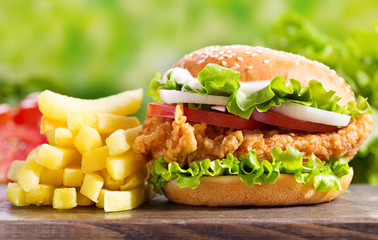 Wall Mural - chicken burger with french fries