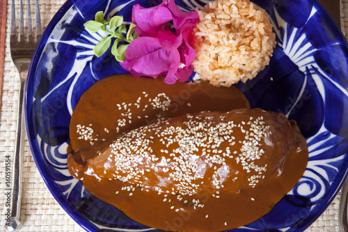 Fotografie, Obraz mole and rice served on a Talavera plate