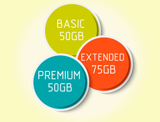 Aufkleber - price list, hosting plans and web boxes banners design. three tariffs. interface for the site. ui ux