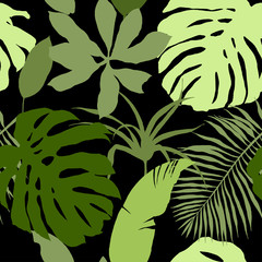 Sticker - Seamless pattern, green tropical leaves 