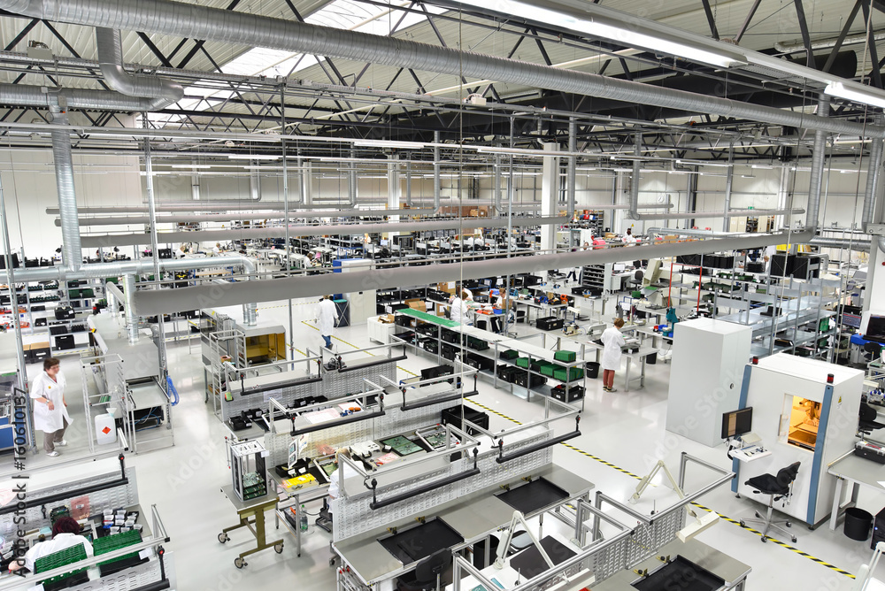 Factory for assembly of electronic components - obrazy, fototapety, plakaty 