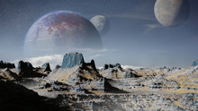 Alien Planet,  Landscape With Three Moons