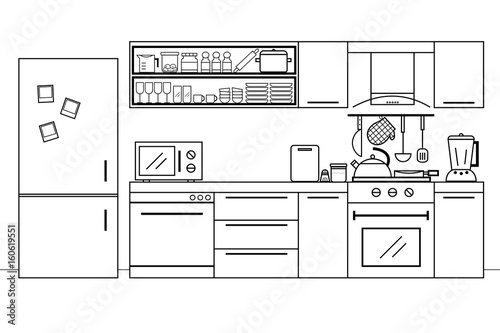 Kitchen Interior Design In Black And White Color With