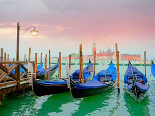  Gondolas and Street light on Grand Canal against San Giorgio Maggiore church
