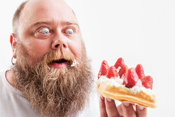 Man eating delicious dessert