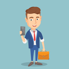 Wall Mural - Businessman making selfie vector illustration.