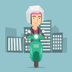 Canvas Print - Man riding scooter in the city vector illustration