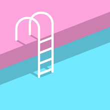Swimming Pool With Ladder Or Steps In Vintage Retro Poster Style Flat Design. Eps10 Vector Illustration.