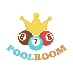 Wall Mural - Poolroom colorful logo label with balls and yellow crown