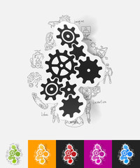 Sticker - cogwheel paper sticker with hand drawn elements