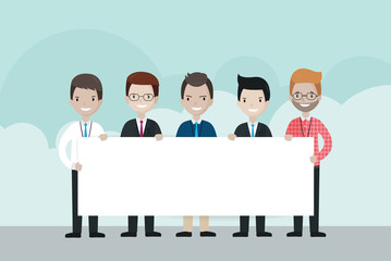 Cartoon businessmen  holding blank board