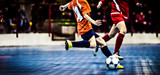 Fototapeta Sport - Five a side football player kicking the ball