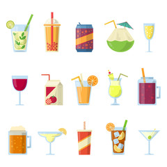 Wall Mural - different drinks in bottles and glasses. vector set isolate on white